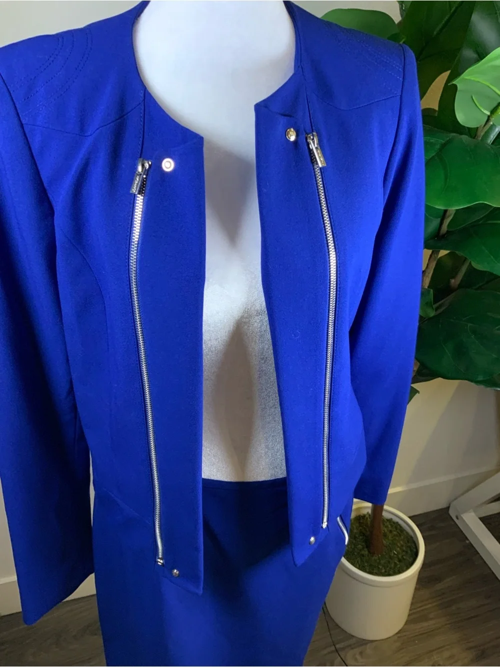 Calvin Klein Cobalt Blue Zip-Front Jacket & Skirt Set